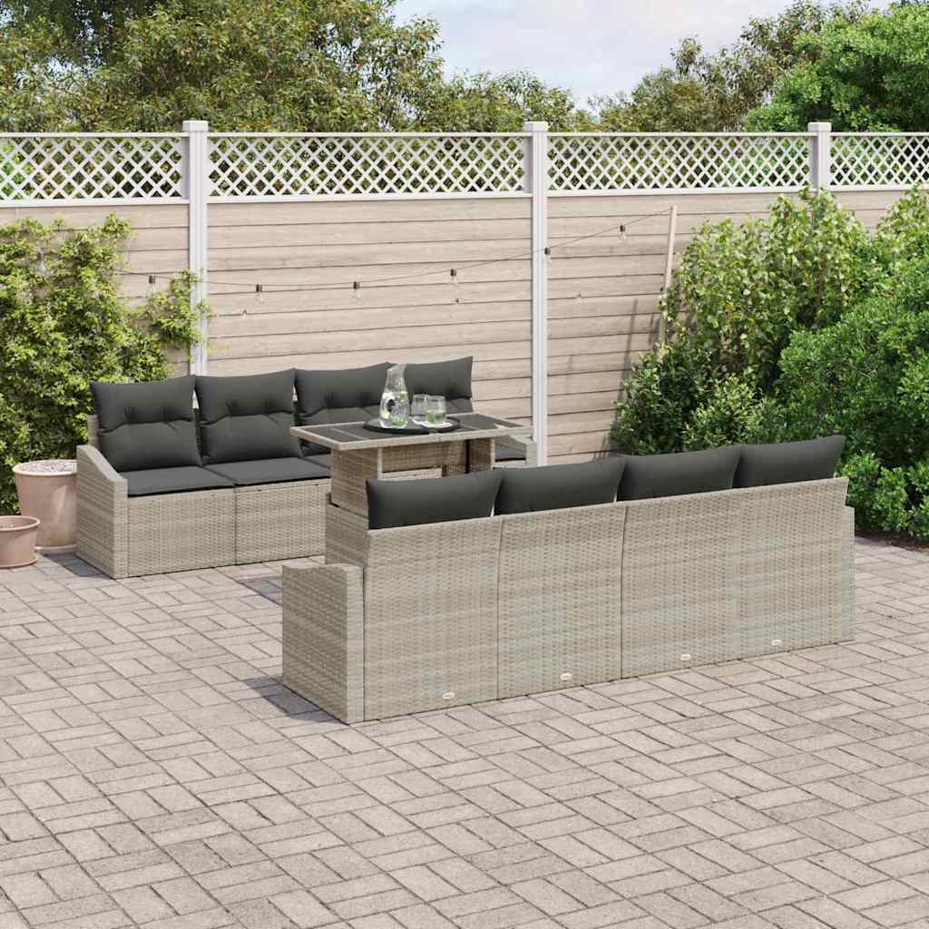 Garten-Sofa-Set mit Speicher 9 pcs Hellgrau Poly Rattan
